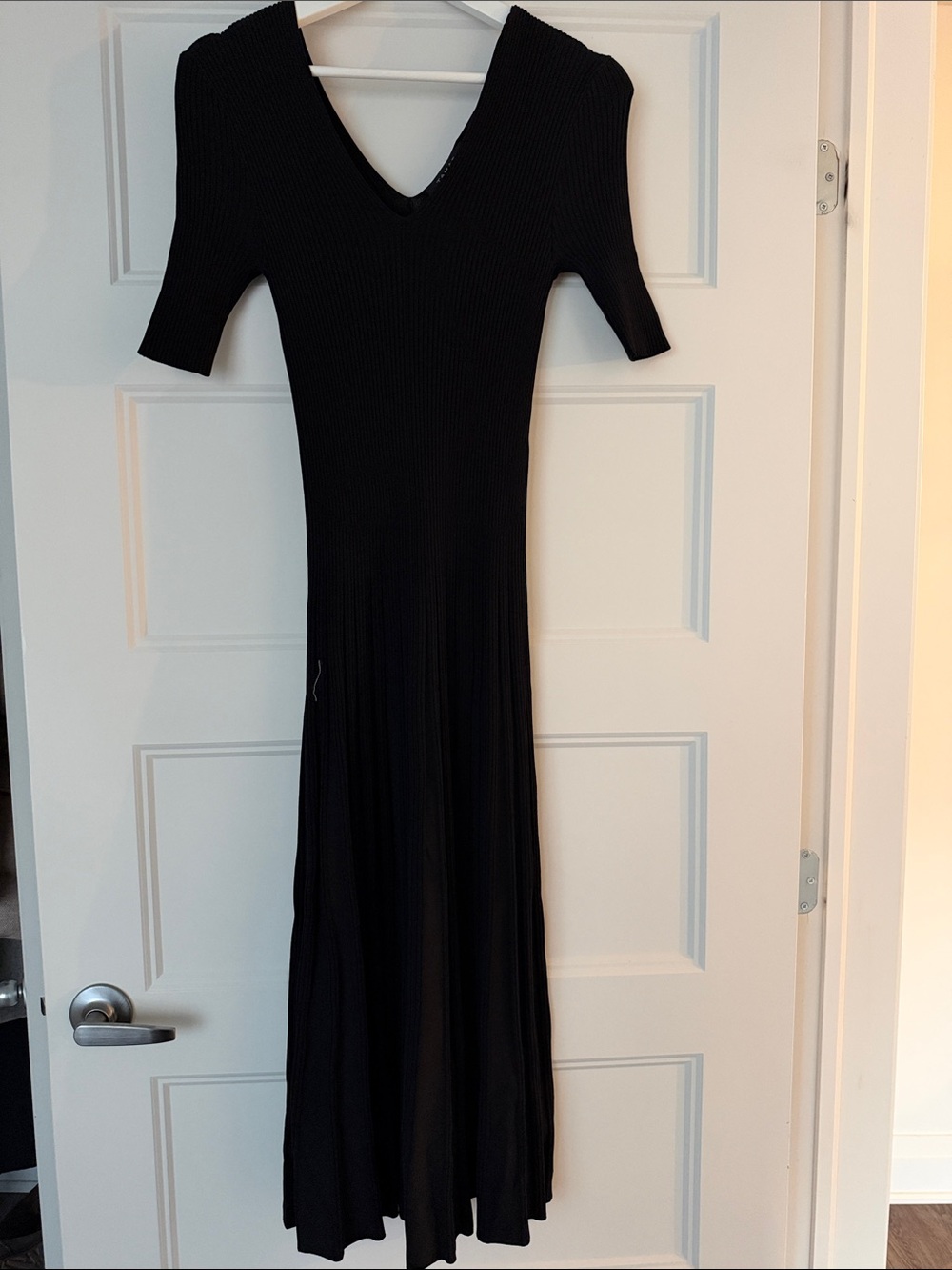 Tahari Black V-Neck Ribbed Maxi Dress